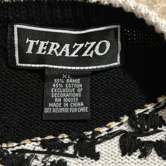 Vintage Terazzo Metallic Wrap Around Giraffe Sweater Black Patch Pockets X-Large - Picture 8 of 9